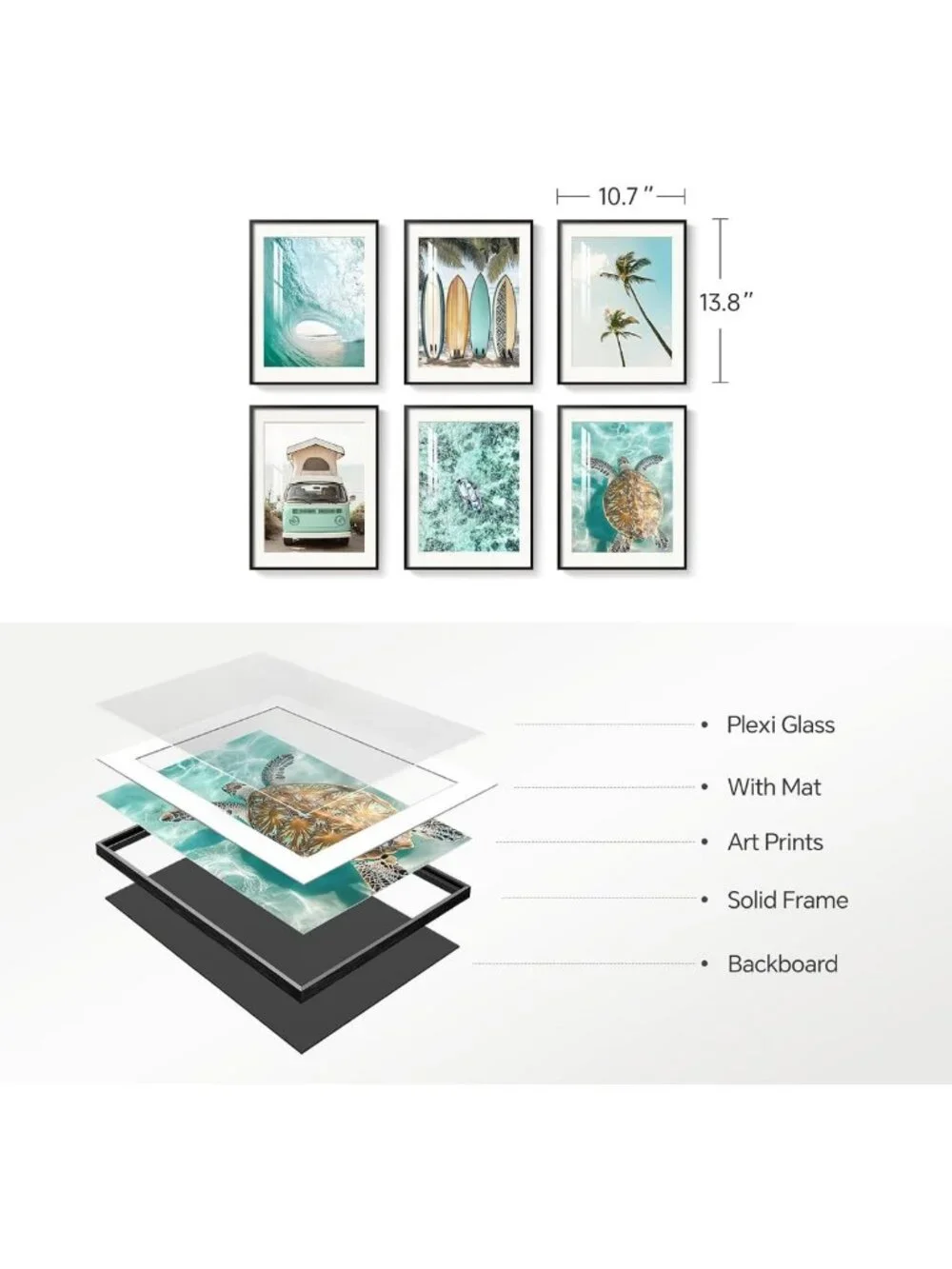 Coastal Turquoise Beach Wall Art - Framed Ocean Decor for Living Room, 11x14
